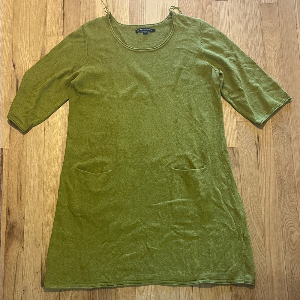 Gudrun Sjoden Linen Cotton Chartreuse Green Tunic Sweater Mini Dress Pockets SzL